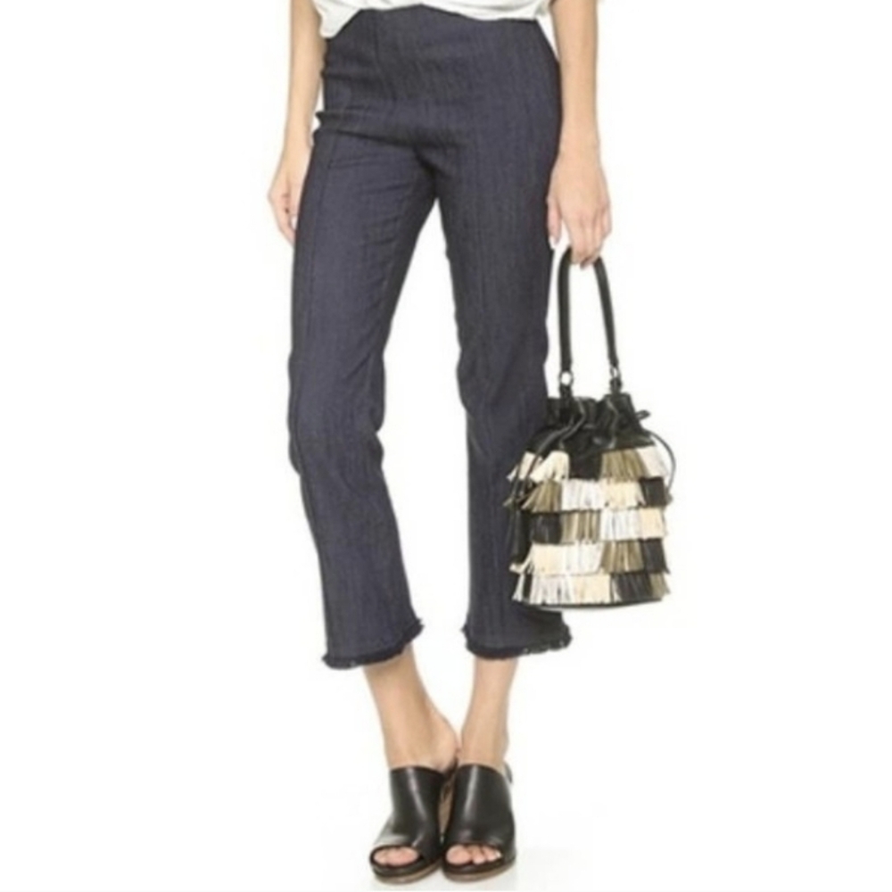 ELIZABETH & JAMES Frayed Hem Cropped Jeans 4 Roberta Indigo Side Zip Denim Pants
